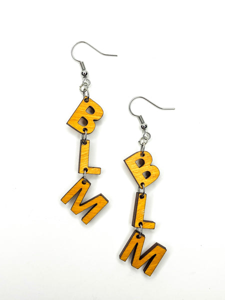 Hardwood Black Lives Matter (BLM) Initial Earrings in Black or Canary