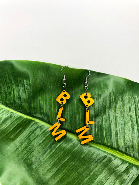 Hardwood Black Lives Matter (BLM) Initial Earrings in Black or Canary