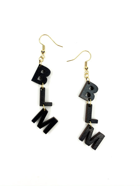 Hardwood Black Lives Matter (BLM) Initial Earrings in Black or Canary