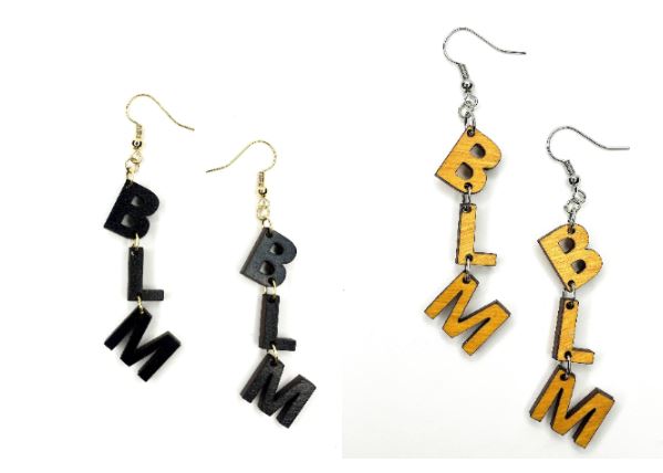 Hardwood Black Lives Matter (BLM) Initial Earrings in Black or Canary