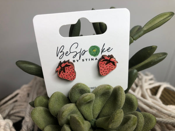 Strawberry Paige Hardwood Stud Earrings