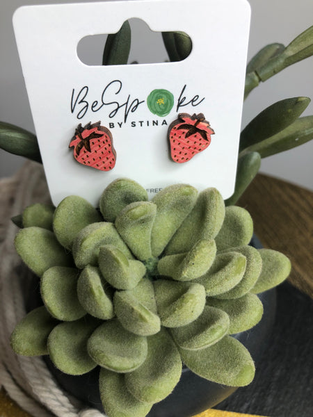 Strawberry Paige Hardwood Stud Earrings