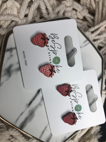 Strawberry Paige Hardwood Stud Earrings