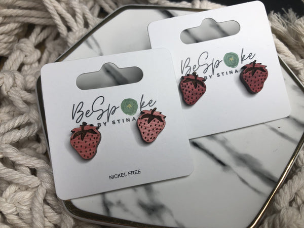 Strawberry Paige Hardwood Stud Earrings