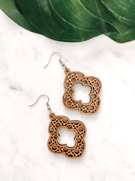 Boho Moroccan Clover Wooden Earrings