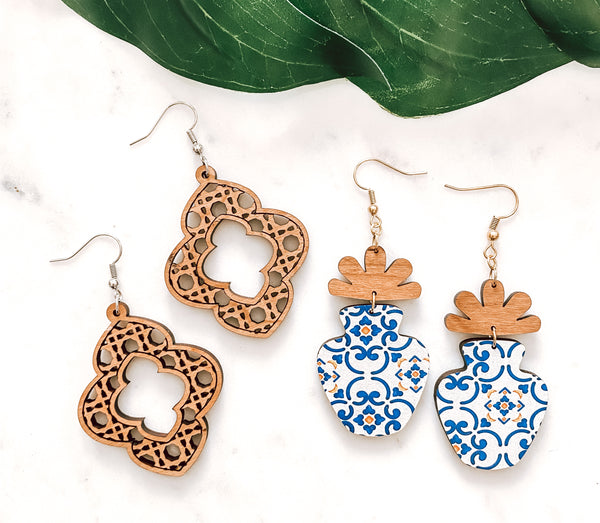 Boho Moroccan Clover Wooden Earrings