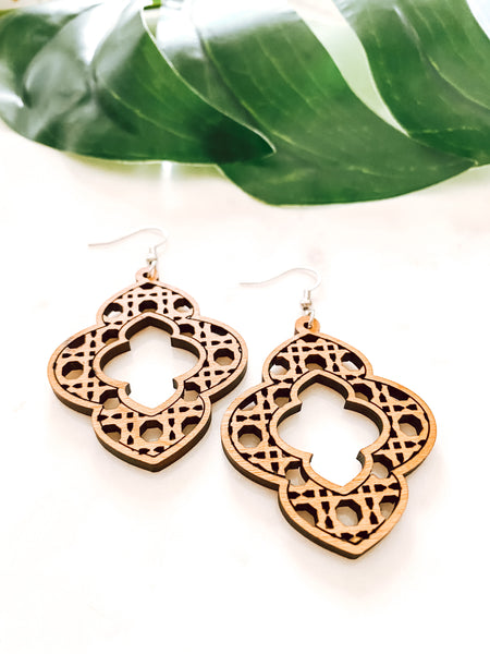 Boho Moroccan Clover Wooden Earrings