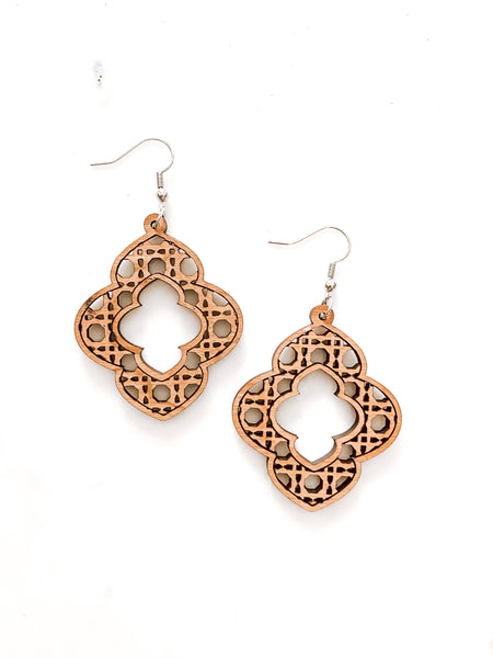 Boho Moroccan Clover Wooden Earrings