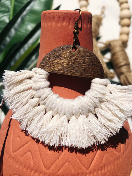 Piper Half Moon Boho Macrame Fringe Earrings