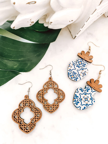Greek Tile Flower Pot Earrings