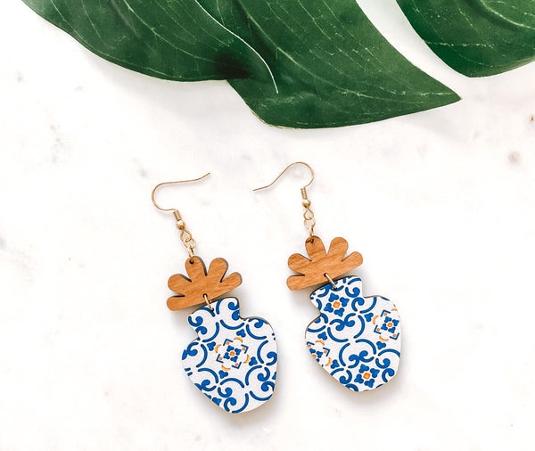 Greek Tile Flower Pot Earrings