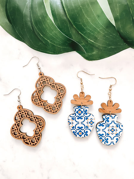 Greek Tile Flower Pot Earrings