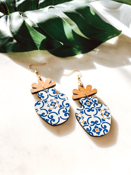 Greek Tile Flower Pot Earrings