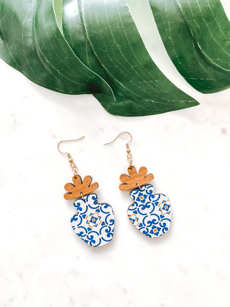 Greek Tile Flower Pot Earrings