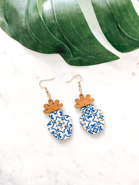 Greek Tile Flower Pot Earrings