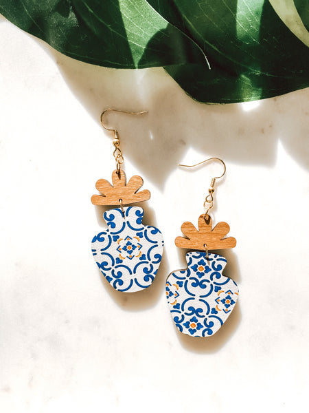 Greek Tile Flower Pot Earrings