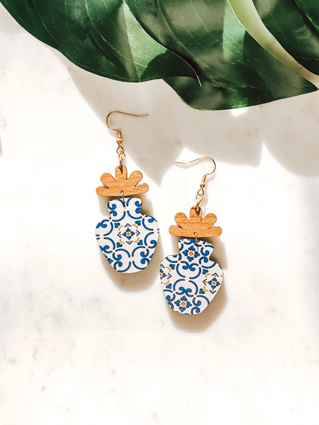 Greek Tile Flower Pot Earrings