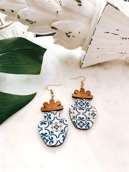 Greek Tile Flower Pot Earrings
