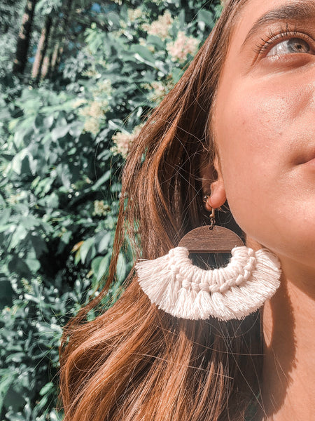 Piper Half Moon Boho Macrame Fringe Earrings