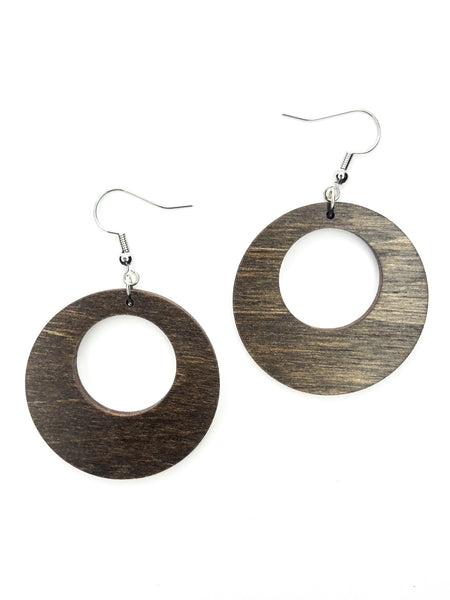These Are Cute, Missy! Circle Hoop Hardwood Earrings in Mocha or White