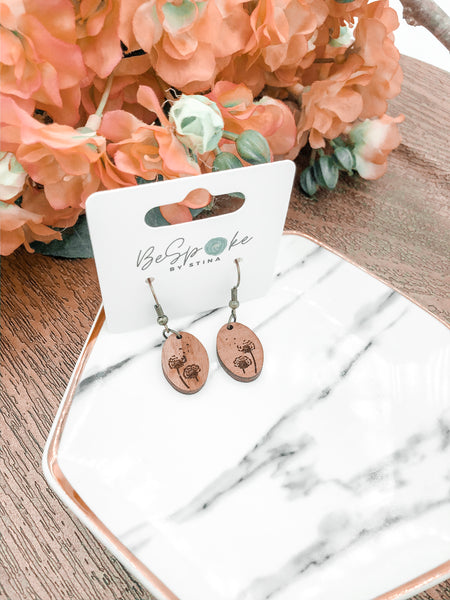 Dandelion Engraved Wood Earrings