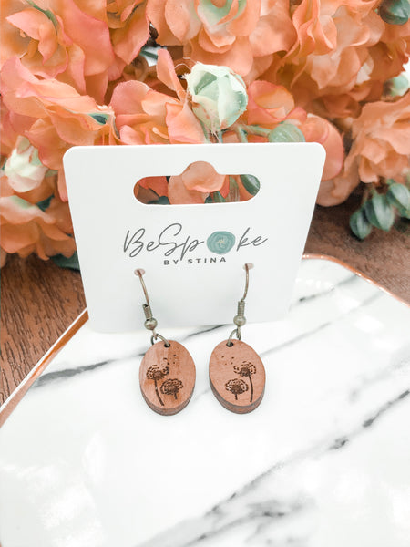 Dandelion Engraved Wood Earrings
