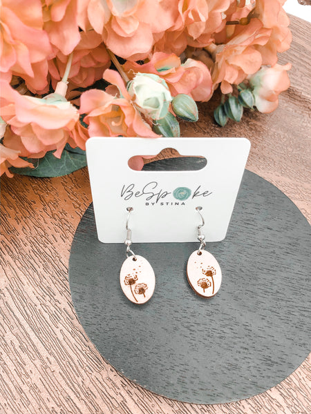 Dandelion Engraved Wood Earrings
