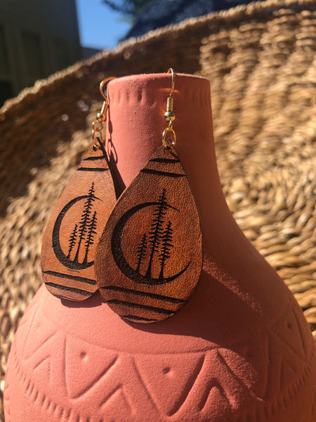 Luna Lake Moon Leather Earrings