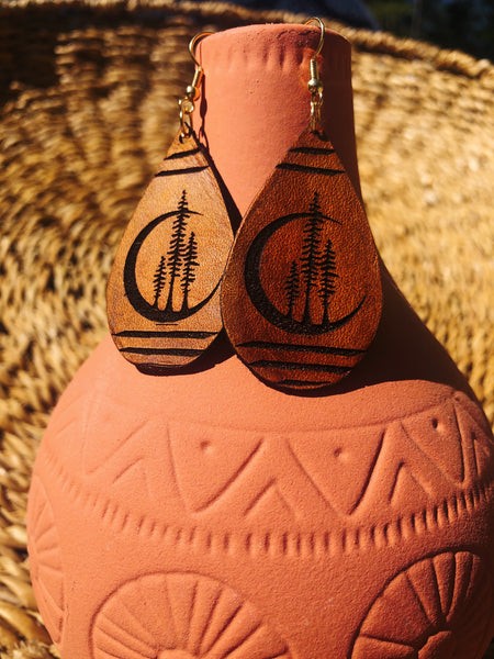 Luna Lake Moon Leather Earrings