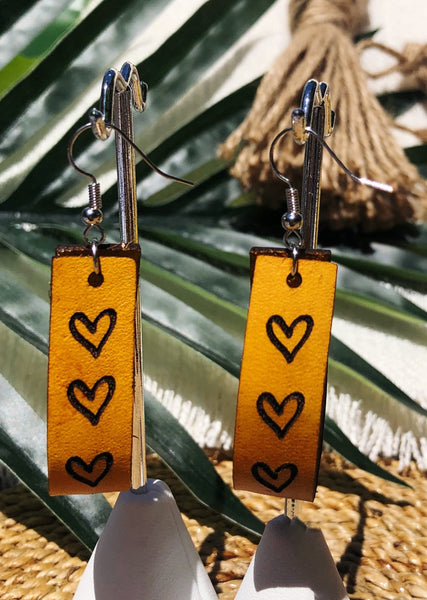Amara Love Leather Yellow Heart Hoops