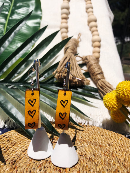 Amara Love Leather Yellow Heart Hoops