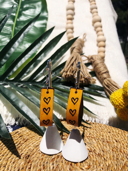 Amara Love Leather Yellow Heart Hoops