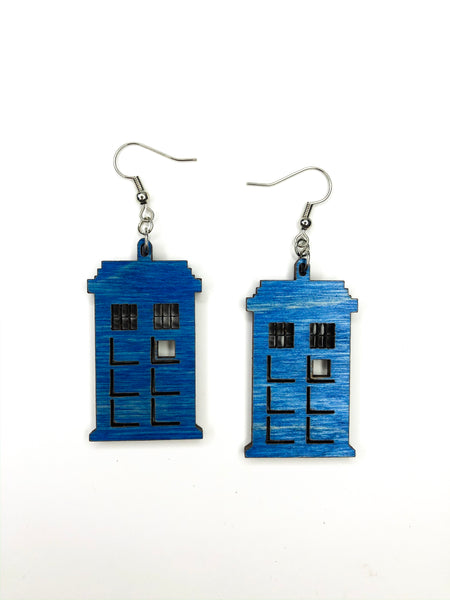 Doctor Who Tardis Blue Hardwood Earrings