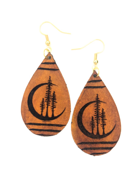 Luna Lake Moon Leather Earrings