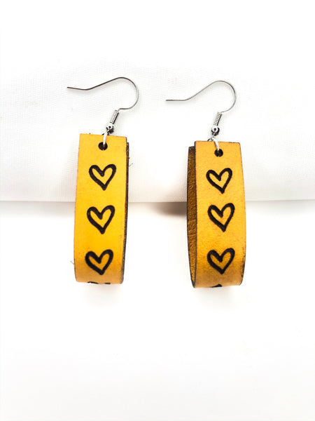 Amara Love Leather Yellow Heart Hoops