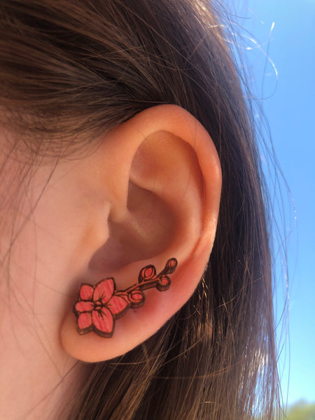 Marielle Hibiscus Flower Stud Earring Crawlers