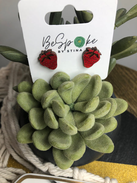 Strawberry Paige Hardwood Stud Earrings