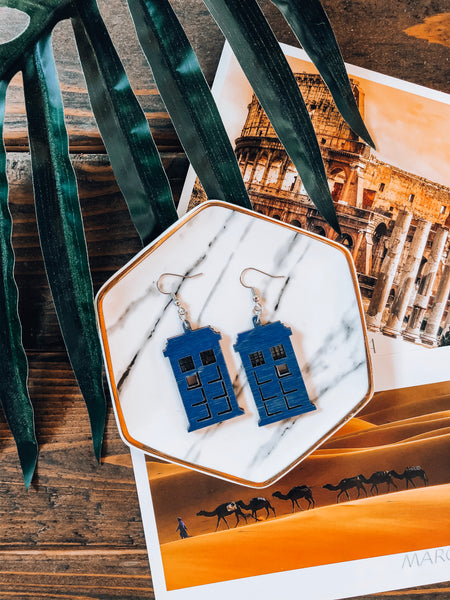 Doctor Who Tardis Blue Hardwood Earrings