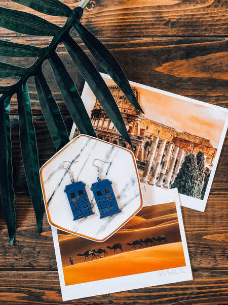 Doctor Who Tardis Blue Hardwood Earrings
