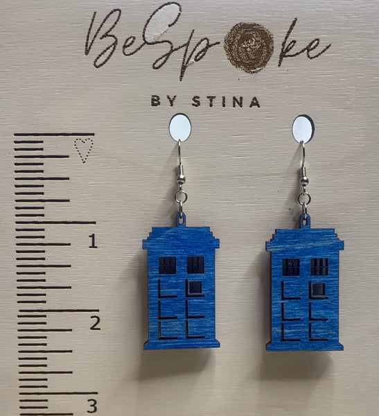 Doctor Who Tardis Blue Hardwood Earrings