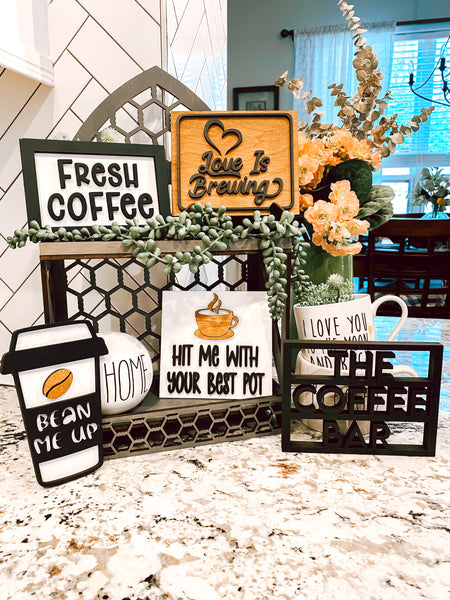 Bean Me Up Coffee Cup Tiered Tray Decor