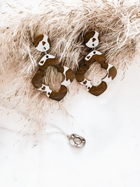 Cow Print Western Boho Post Dangle Statement Earrings