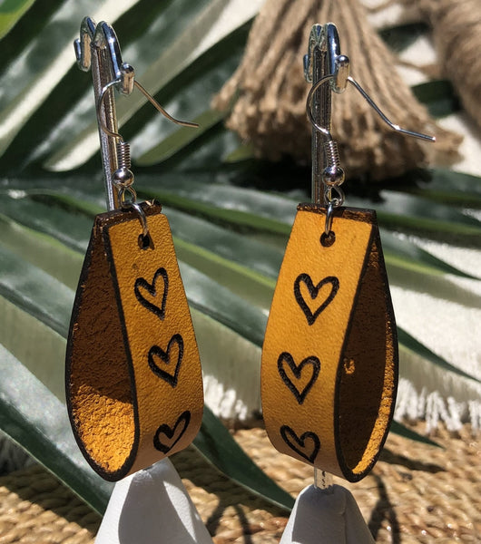 Amara Love Leather Yellow Heart Hoops