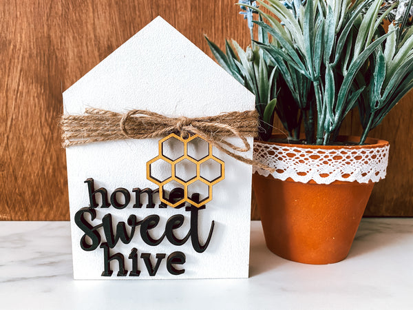 Home Sweet Hive House Sign Tier Tray Decor