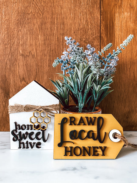 Raw Local Honey Hanging Sign Tier Tray Decor