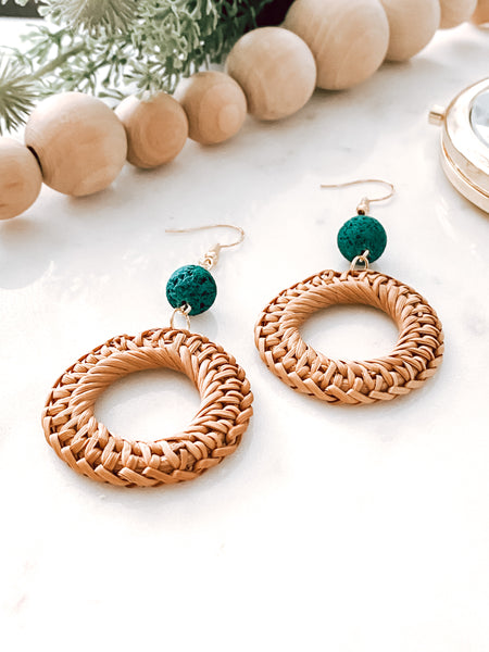 Lava Bead Rattan Earrings