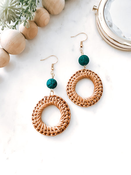 Lava Bead Rattan Earrings