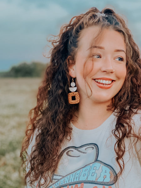 Jessie Western Boho Square Rattan Earrings