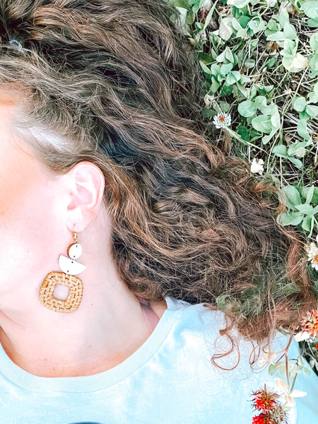 Jessie Western Boho Square Rattan Earrings
