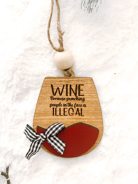 Red Wine Glass with Cute Saying Christmas Holiday Ornament